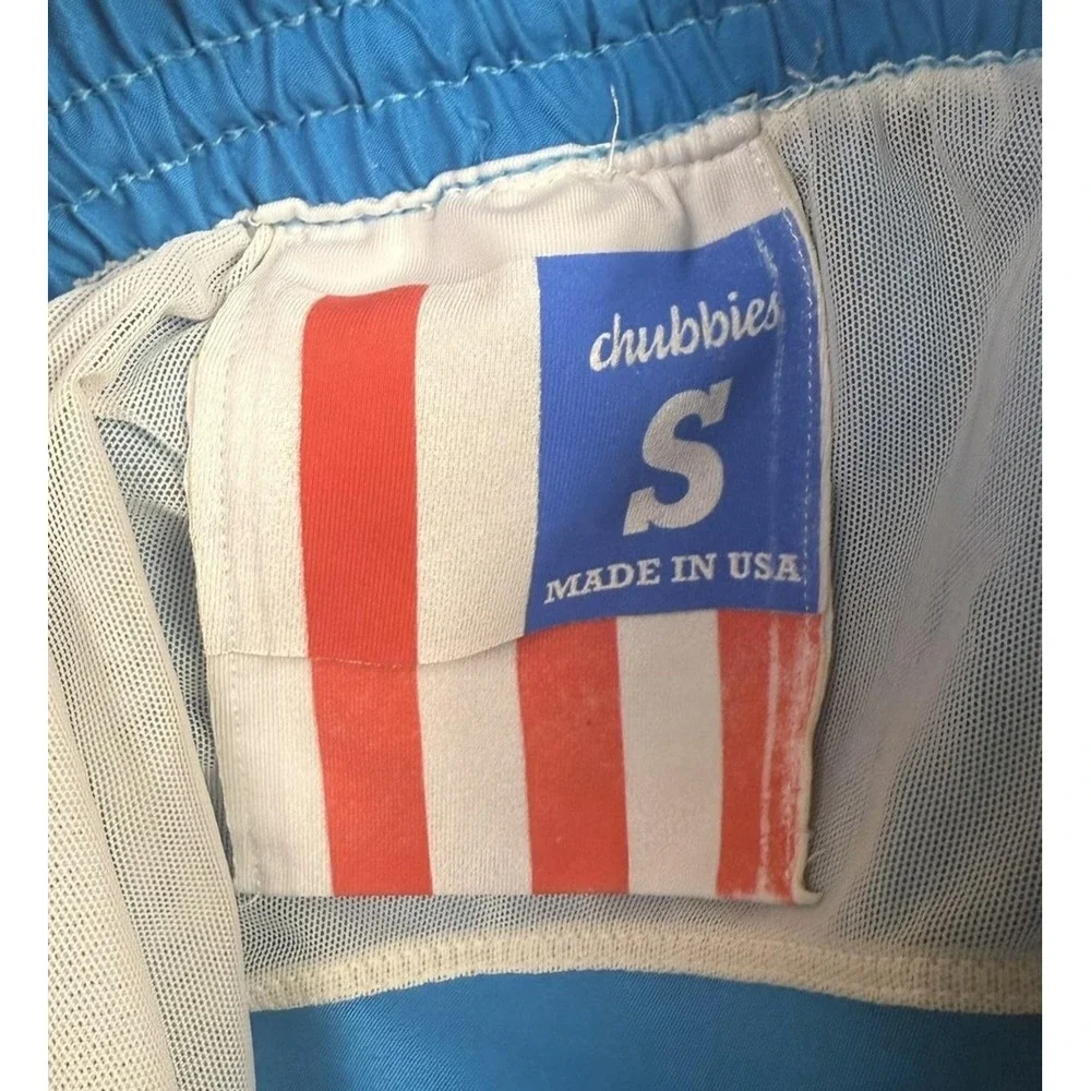 Chubbies Shorts Mens‎ Small Blue Swim Trunks Pink Drawstring Made USA Polyester